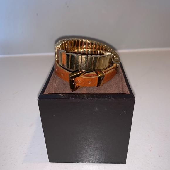 MK cognac leather & gold double wrap bracelet - Picture 2 of 8